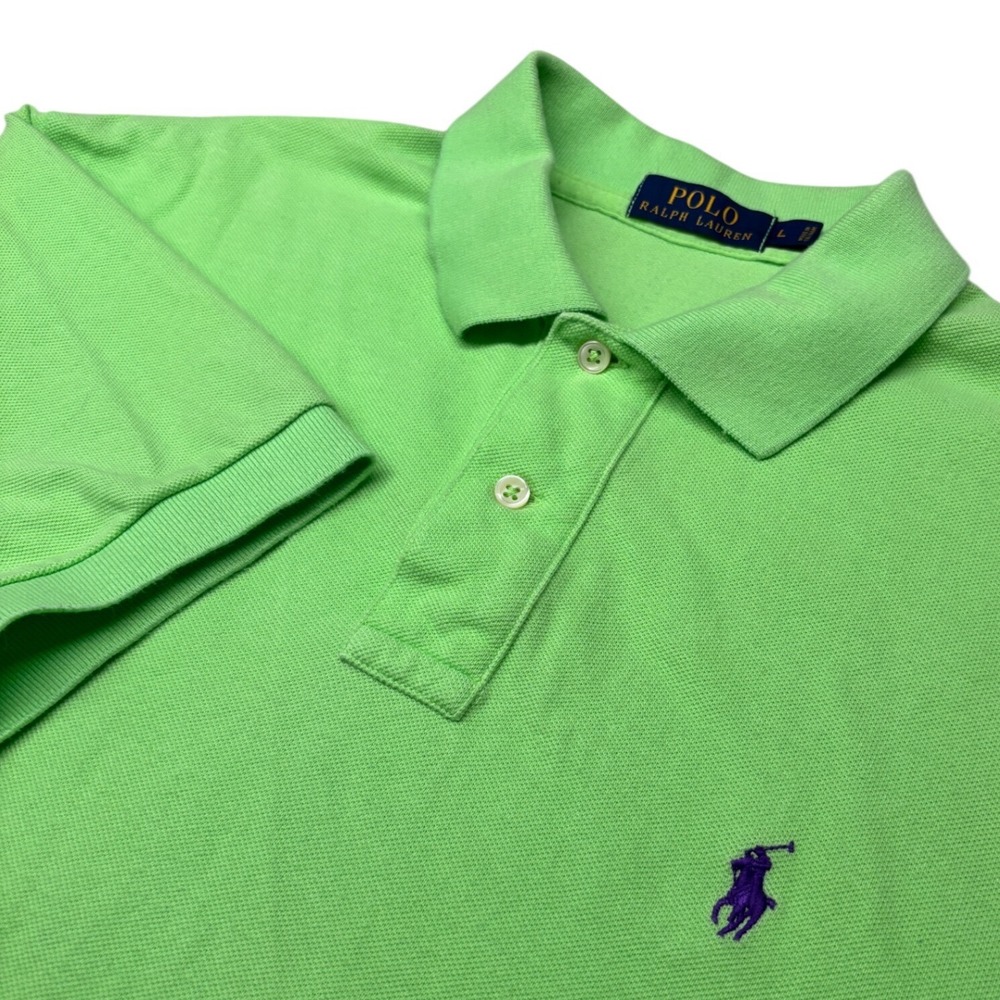 Polo Ralph Lauren Polo Shirt Mens Large Lime Green Purple Pony‎ Short Sleeve
